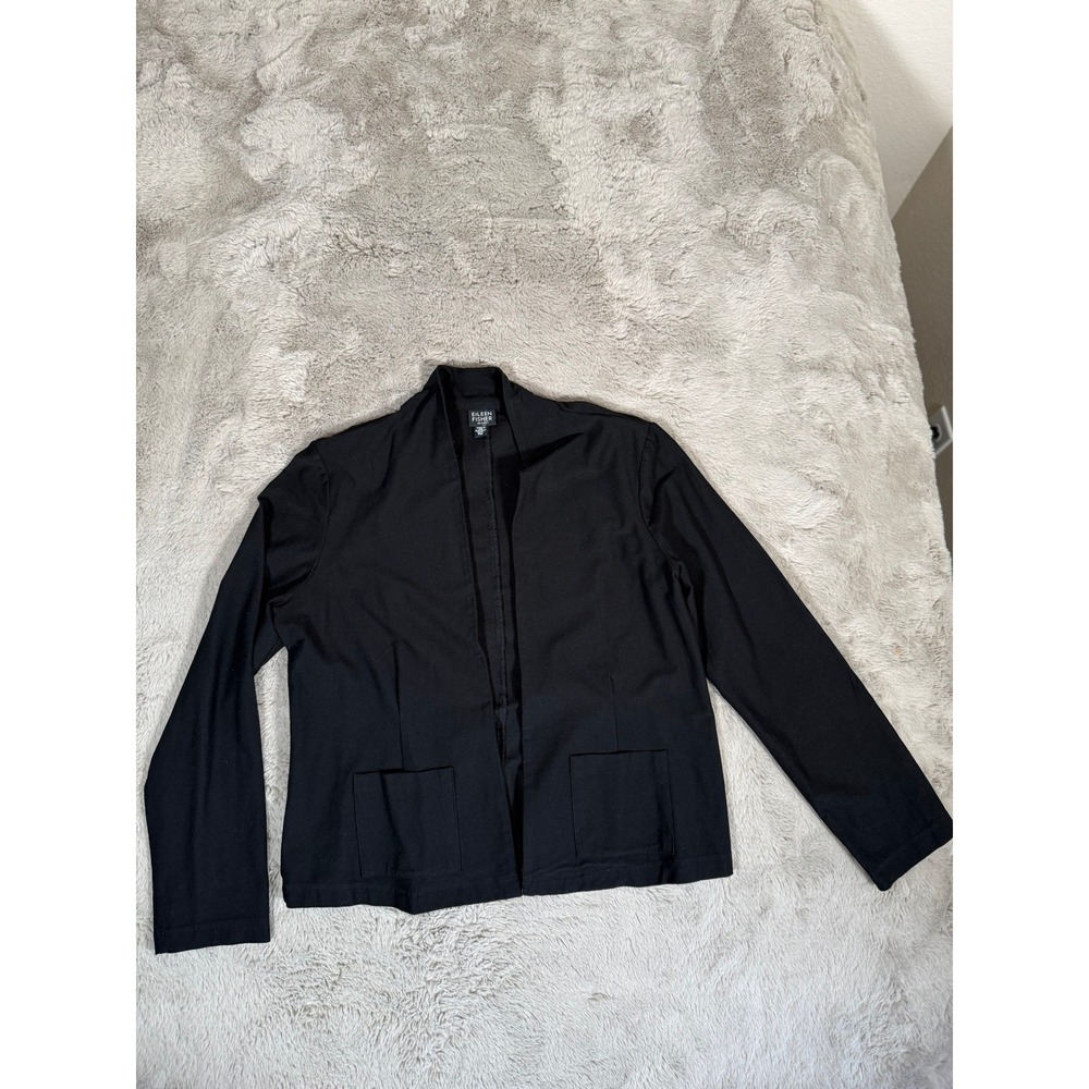 Eileen Fisher Petite‎ Black Knit Open Front Blazer Jacket Career PM Minimalist